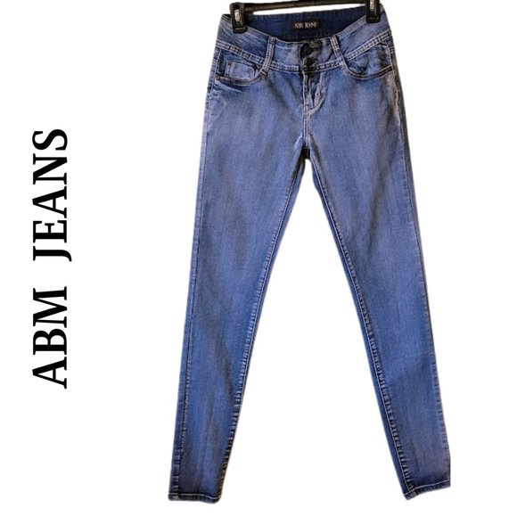 ABM Jeans -Low Rise Skinny Double Button Fly Slightly Distressed Jeans - SZ 7 - Picture 2 of 14